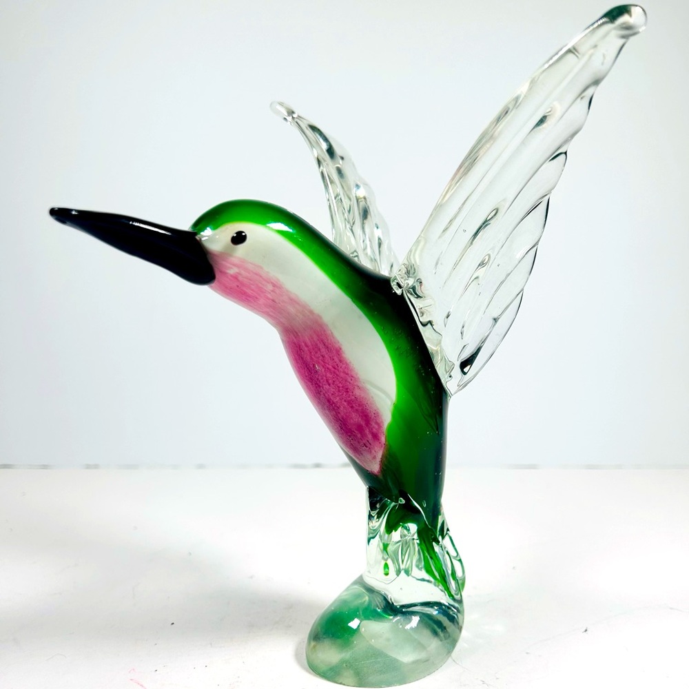 Vtg Murano Blown Art Glass Hummingbird Paperweight Figurine Italy 7”